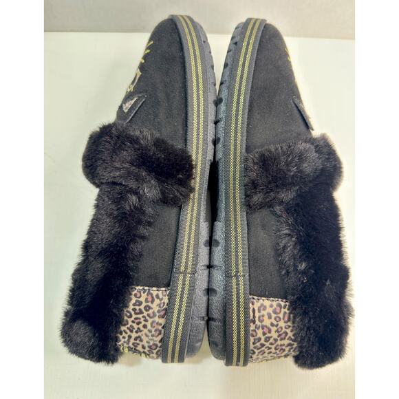 BOBS by Skechers Too Cozy Meow Cat Slippers Black Faux Fur Leopard Women's 7.5 - Picture 5 of 7